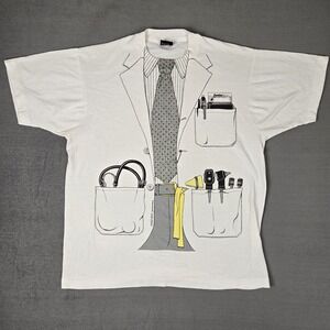 Vintage 1978 Leslie Arwin Doctor Coat And Tools Big Graphic T-Shirt Aduly XL USA